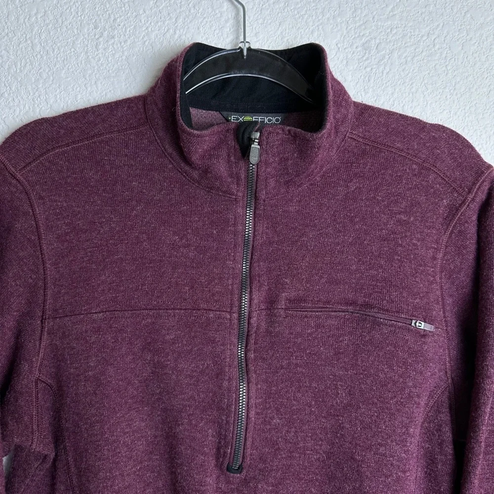 ExOfficio Mens Quarter Zip Pullover Sweater Burgundy Wool Blend‎ Size Medium